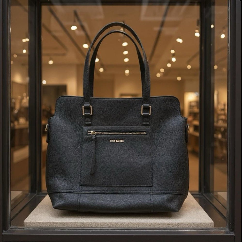 Steve Madden Black Tote Bag – Faux Leather – Includes Crossbody Strap